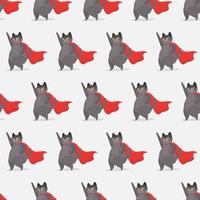Seamless pattern Super cat in a mask and with a red cloak. Funny cat is a superhero with a serious look. vector
