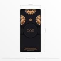 Ready-made postcard design with vintage Indian ornaments. Black-gold luxurious colors. Can be used as background and wallpaper. Elegant and classic vector elements ready for print and typography.