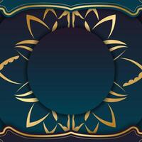 Golden frame with floral pattern on dark blue background vector