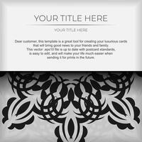 Luxurious white square postcard template with vintage abstract ornament. Elegant and classic vector elements are great for decoration.