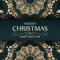 Christmas card with gold and green floral pattern vector