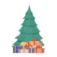 banner de año nuevo con árbol de navidad y regalos. árbol de coníferas verde. regalos debajo del árbol. vector. vector