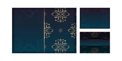 A set of four business cards with gold and blue patterns vector