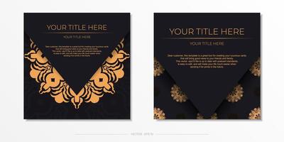 Ready-made invitation card design with abstract vintage ornament. Black-gold luxurious colors. Can be used as background and wallpaper. Elegant and classic vector elements are great for decoration.