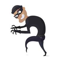 Thief vector illustration. Burglar in black mask isolated on white background. Suitable for topics of security, protection and robbery.