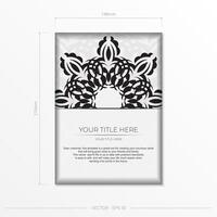 Luxurious white rectangular postcard template with vintage indian ornaments. Elegant and classic vector elements ready for print and typography.