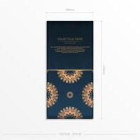 Dark blue postcard template with abstract ornament. Elegant and classic elements ready for print and typography. Vector illustration.