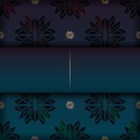 Background with gradient blue color with vintage gold pattern for design under logo or text vector