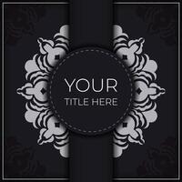 Ready-made invitation card design with abstract vintage ornament. Black and silver luxurious colors. Can be used as background and wallpaper. Elegant and classic vector elements