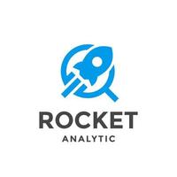 Rocket analytic vector logo template. This design use magnifying glass symbol.
