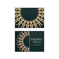 Festive flyer merry christmas dark green color with winter yellow ornament vector