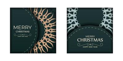 Festive Brochure Happy New Year in dark green color with abstract yellow pattern vector