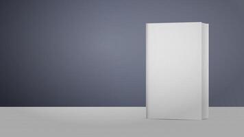 Realistic white blank book. . The book stands on a white wooden table with a gray background. Good for advertising books. vector