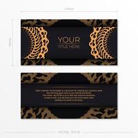 Dark black gold invitation card template with white abstract ornament. Elegant and classic elements are great for decorating. Vector illustration.