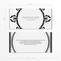 Luxurious white rectangular invitation card template with vintage abstract ornament. Elegant and classic elements are great for decorating. Vector illustration.