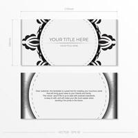 Luxurious white rectangular invitation card template with vintage abstract ornament. Elegant and classic elements are great for decorating. Vector illustration.