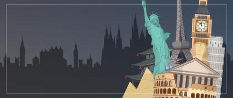 Banner with space for text. Landmarks of the world. Vector illustration.