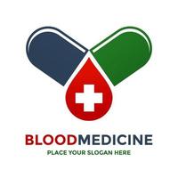 plantilla de logotipo de vector de medicina de sangre. este diseño utiliza el símbolo de la cápsula. adecuado para la salud.