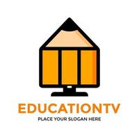 plantilla de logotipo de vector de tv de educación. este diseño utiliza el símbolo del lápiz. adecuado para aprender negocios.