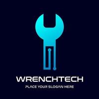 Wrench technology vector logo template. This design use dot symbol. Suitable for digital.