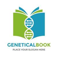 plantilla de logotipo de vector de libro genético. este diseño utiliza el símbolo del cromosoma. adecuado para la medicina o la educación.