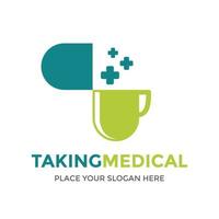 Taking medical vector logo template. This design use capsule symbol. Suitable for health.