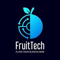 plantilla de logotipo de vector de tecnología de frutas. este diseño utiliza puntos y símbolos digitales. Apto para negocios de tecnología.