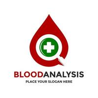 Blood analysis vector logo template. This design use magnifying glass symbol. Suitable for medical.