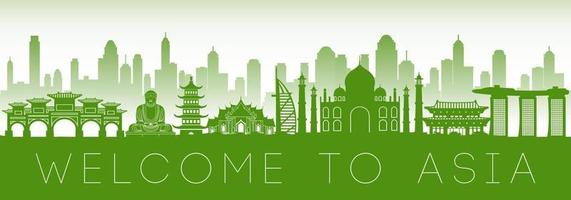 Asia famous landmark green silhouette design vector