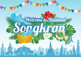 Idea art decorative of Song kran day famous festival of Thailand Loas Myanmar and Cambodia vector