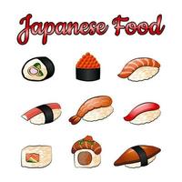 conjunto de comida deliciosa y famosa de japonés, sushi, en un colorido icono de diseño degradado vector