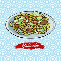 conjunto de comida deliciosa y famosa de japonés, yakisoba, en un colorido icono de diseño degradado vector