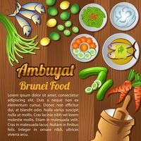 Asean National food ingredients elements set banner on wooden background,Brunei vector