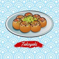 conjunto de comida deliciosa y famosa de japonés, takoyaki, en un colorido icono de diseño degradado vector