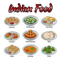 Set of delicious and famous food of Indian in colorful gradient design icon vector
