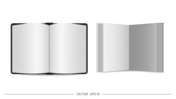 un libro abierto con hojas en blanco. vista desde arriba. vector realista.