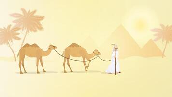 A caravan of camels goes through the desert. . vector