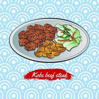 conjunto de comida deliciosa y famosa de japonés, bistec de ternera, en un colorido icono de diseño degradado vector