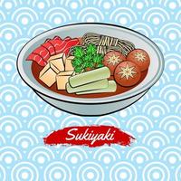 conjunto de comida deliciosa y famosa de japonés, sukiyaki, en un colorido icono de diseño degradado vector