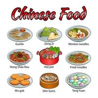 conjunto de deliciosa y famosa comida china en un colorido icono de diseño degradado vector