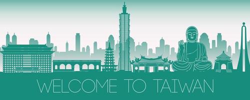 Taiwan famous landmark green silhouette design vector