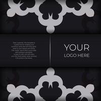 Dark invitation card design with silver Indian ornament. Elegant and classic vector elements ready for print and typography.