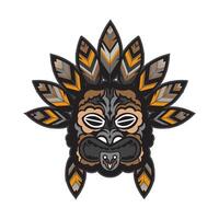 A face with feathers in the Polynesian style. Maori or samoa tattoo. Good for prints. Isolated, vector