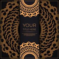 Dark black gold invitation card template with white abstract ornament. Elegant and classic vector elements ready for print and typography.