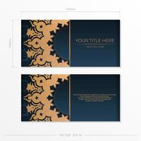 Dark blue postcard template with abstract mandala ornament. Elegant and classic elements ready for print and typography. Vector illustration.