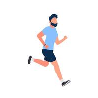 The guy is running. A man in shorts and a T-shirt is running. Isolated. . vector