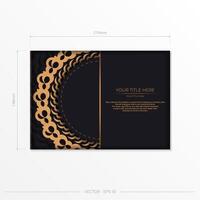 Dark black gold invitation card template with white abstract ornament. Elegant and classic vector elements ready for print and typography. Vector illustration.