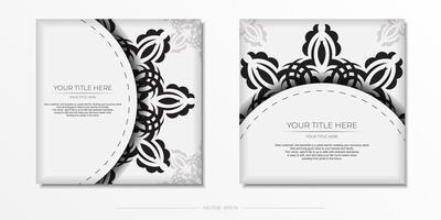 Luxurious white square postcard template with vintage indian ornaments. Elegant and classic vector elements ready for print and typography.