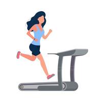 Girl on the treadmill. A woman in shorts and a T-shirt is running on a simulator. Isolated. Vector. vector