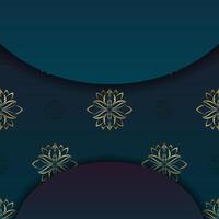 Gradient blue background with vintage gold ornament for logo design vector